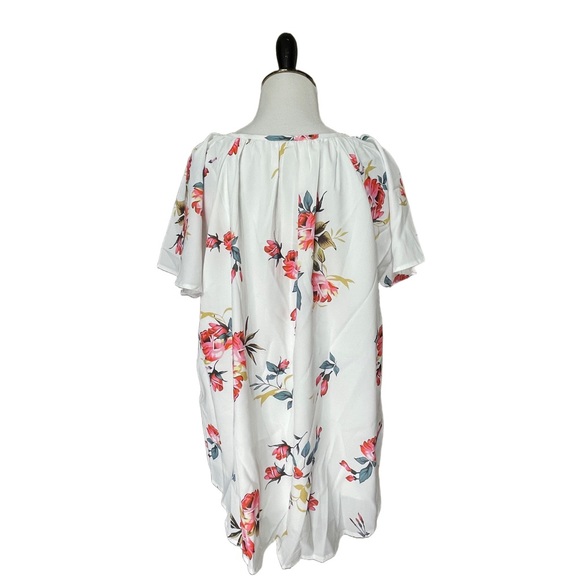 NWOT Women's Floral Print V Neck Ruffle Short Sleeve Loose Blouse XL - Picture 4 of 7
